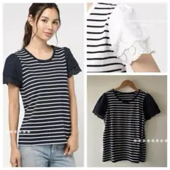★RYURYU★カットソーTシャツ★ボーダー★パフ袖★ネイビー×ホワイトのサムネイル