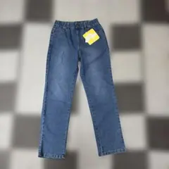 デニムブルー ゴムウエスト ストレートパンツ