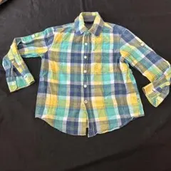 【ギャップキッズ】長袖シャツ　袖調節可能　緑チェック　120