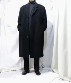 vintage日本製　黒カシミア混　厚手ウール　チェスターコート　オーバーサイズ