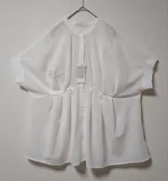サブロク 前後 2way バンドカラー シフォン タック ブラウス シャツのサムネイル