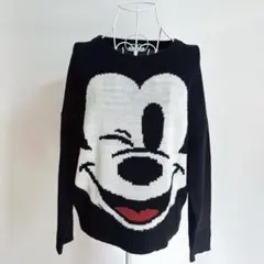 ディズニー ミッキーマウス ニット セーター M 黒 ウィンク かわいい 古着