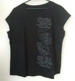 ★CHRISTIAN AUJARD刺繍フレンチ袖Tシャツ XXL15号ブラックのサムネイル