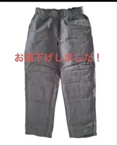 H&M 34 リネン イージー パンツ ウエストゴムギャザー ダークブラウン麻