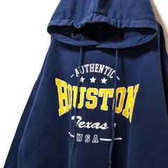 ポイント ヒューストンテキサス スウェットパーカー ネイビー紺色 XL 古着