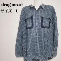 drag nova's ネイビー チェック 長袖シャツ
