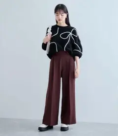 VIS 【美warm】ストレッチ釦付きワイドパンツ/スラックス