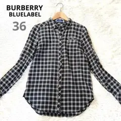 バーバリーブルーレーベル 長袖シャツ チェック柄 ブラック系 ホースロゴ 36