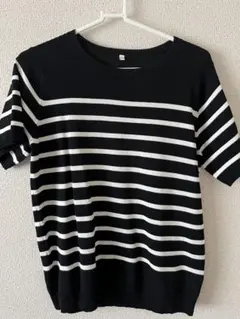 ストライプ 　半袖ニット トップス　ノーブランド