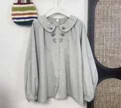 刺繍ブラウス長袖シャツ