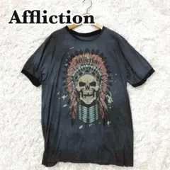 アフリクション　Tシャツ　インディアンスカル　クラッシュ加工　y2k　sk8　L