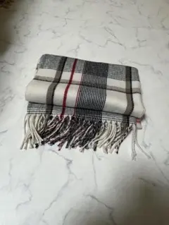 チェック柄マフラー ホワイト グレー