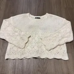 ZARA クロシェニット　かぎ編みニット　クロップド丈　S