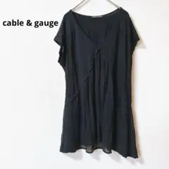 cable&gauge 異素材切替 Vネックチュニック チュール シアー 黒