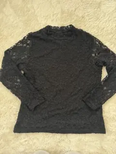 ブラック　レース ブラウス シースルー トップス インナー レース 長袖　黒