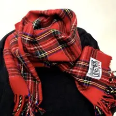 LOVETOXIC ラブトキシック　チェックマフラー　 フリンジ付き　赤系