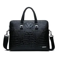 ワニ革風 メンズ ビジネスバッグ トートバッグ ショルダーバッグ ブラック