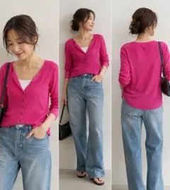ZARA リブニットカーディガン ピンク S 春夏 秋 美品 長袖のサムネイル
