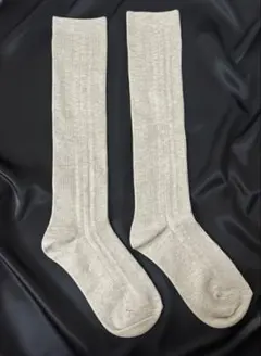 【新品】リブ ハイソックス オートミール 靴下 スクールソックス 膝下丈