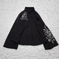 Ellno Loset　2wayスリット刺繍シャツ　ブラック　S　刺繍