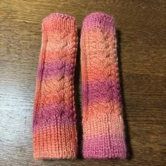 【指だし♡♡あったか】ピンク×オレンジ ロングニットアームカバー