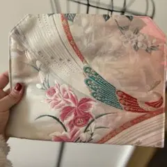 和風 ポーチ 着物帯 リメイク 花柄 ピンク系