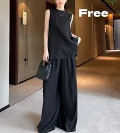 セットアップ ノースリーブ ワイドパンツ ゆったり 体型カバー　薄手