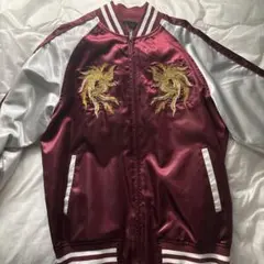 バーガンディ スカジャン ドラゴン刺繍