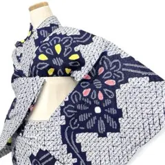 浴衣 有松鳴海絞り 板締め 菱紋用 藍染 着物 033b p - メルカリ