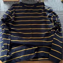 UNIQLOネイビーとイエローのストライプ 七分袖カットソー XL