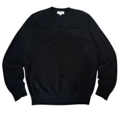 LACOSTE Vネック ニット セーター 刺繍ロゴ ブラック L相当