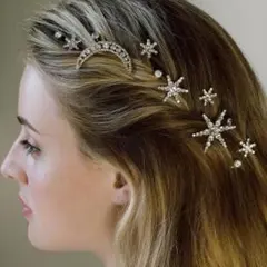 ヘアピンセット　月星　結婚式　パーティー　シルバー　ヘアーアクセサリー1230