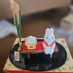 ウサギの置物と稲穂デザインカードセット