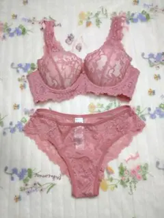 B80 ブラジャー ショーツ セット ピンク レース