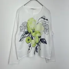 ミリオンカラッツ　トップス　長袖プリントTシャツ　異素材　シンプル　ホワイト　Ｆのサムネイル