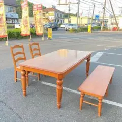 5点セット】 無垢 ダイニングテーブル ウィンザーチェア 3脚 ベンチ