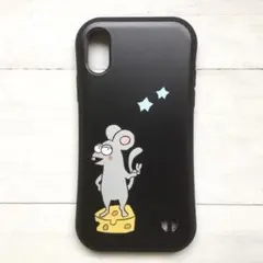スマホケース　iPhoneXS 黒　ネズミ　グリップケース