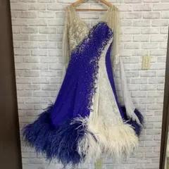 2F 【社交ダンス】鮮やかなブルー×ホワイト 競技用モダンドレス スワロ/のサムネイル