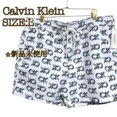 【新品】カルバンクライン 水着 メンズ 白 L CKロゴ シグネチャー