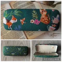 メガネケース　＊ハンドメイド＊　No.258 猫ちゃんと小鳥さん♪