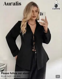 SHEIN Auralis 前結び　リボン　ブラック　シャツ