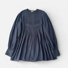 美品 ヌキテパ ブラウス カシュクール ネイビー 刺繍 ペプラム 上品 