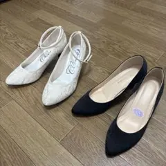 Climbアイボリーレースアンクルストラップパンプス　白黒セット