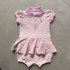 【美品】Ralph Lauren ピンクギンガムチェック　ロンパース 6M 70