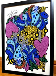 A4額付き アート オリジナルアート ポスカ 絵画 原画 アクリル画 
