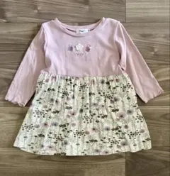 ベビー服 キッズ 長袖ワンピース 90cm 花柄 ライトパープル 薄紫色 女の子