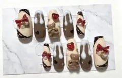 現品　バレンタイン　チョコ　くまちゃん　ガーリーネイルチップ