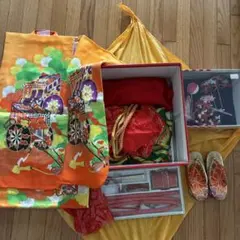 未使用品 貴重 七五三 アンティーク ぽっくり 下駄 畳表 女の子 黒 金