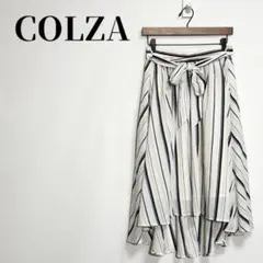 【美品】COLZA　共リボン付スカート　膝丈　ストライプ　オフホワイト　サイズMのサムネイル