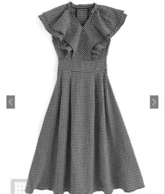 GRL ギンガムチェック柄Vネックフリルフレアワンピース　ta050